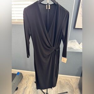 Anne Klein Elegant Black Wrap Maxi Dress
